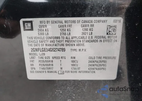 2016 Chevrolet Equinox Ltz из США, поврежденный, VIN 2GNFLGE34G6274789